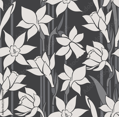 Seamless pattern with narcissus flowers. Floral illustration for print or textile.
