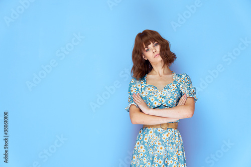Woman portrait dress with flowers summer 