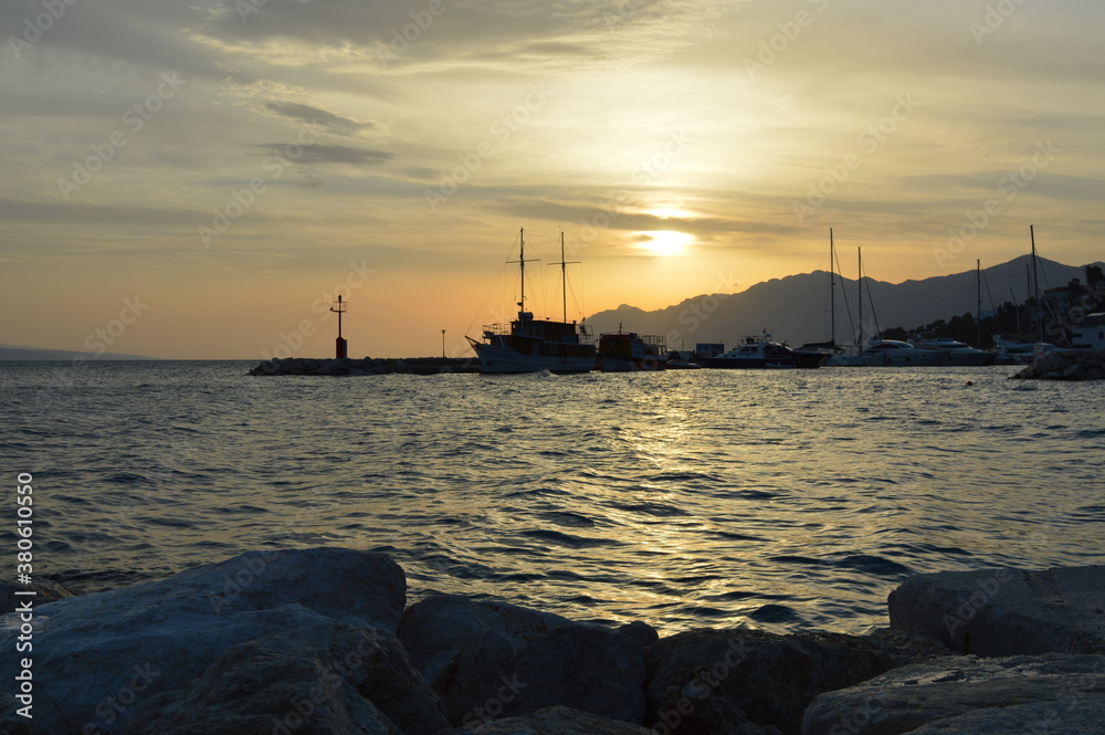 sunset in the harbor