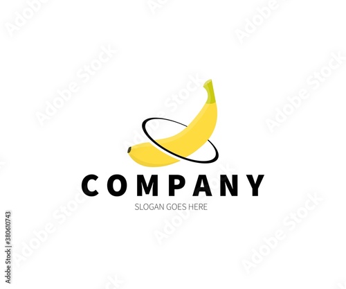 Banana Planet with the ring, Space Logo Concept. Vector Design Illustration. Symbol and Icon Vector Template.