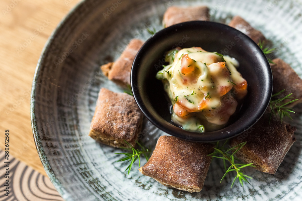 Food concept. Fresh bruschetta sauce Food concept. Fresh bruschetta sauce