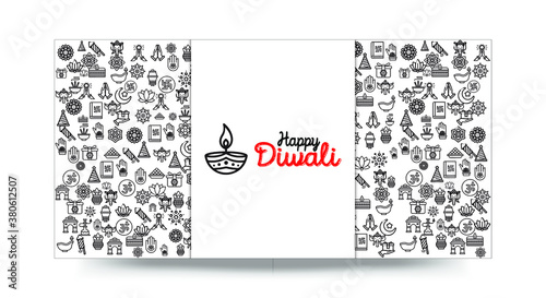 Set of Hand draw Happy Diwali Doodle backgrounds. Objects from Diwali doodle icons. 