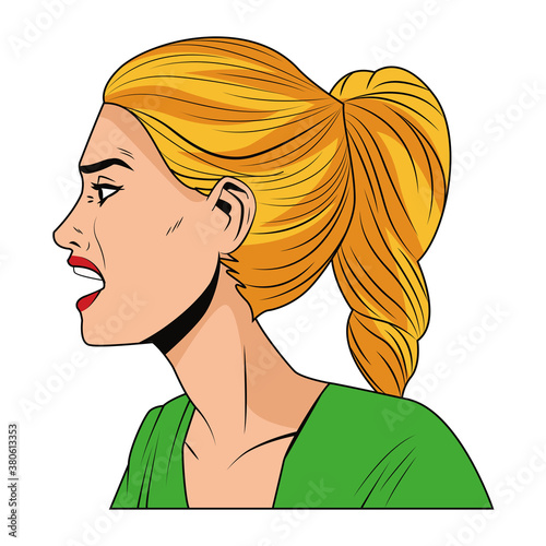 angry woman profile pop art style character