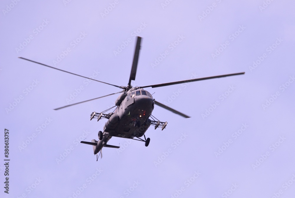 Holiday on May 9, Victory Day. Flying helicopter over the houses. The city of Murmansk. Holiday on May 9, Victory Day. Flying helicopter over the houses. The city of Murmansk.
