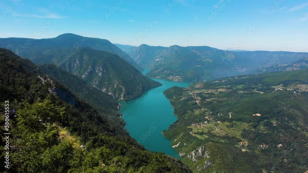Breathtaking aerial view with the course and flow of the Drina river Breathtaking aerial view with the course and flow of the Drina river