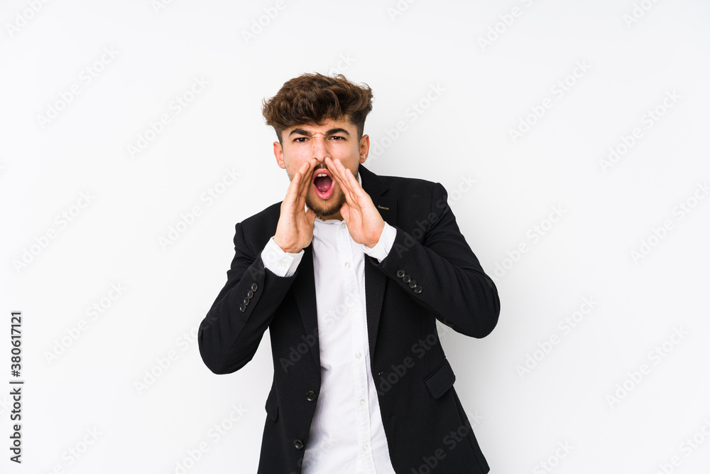 Young arabian business man isolated shouting excited to front. Young arabian business man isolated shouting excited to front.