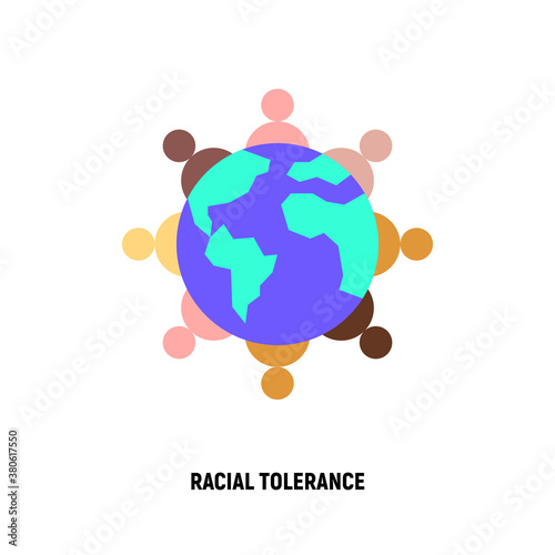 National tolerance thin line icon. Multicultural unity, social solidarity, globalization. People of different nationalities around planet. Vector illustration.