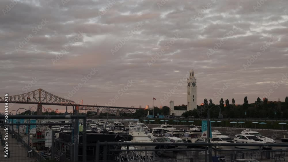 Sea Vessels Stranded At The Shipyard Due To Coronavirus Pandemic In Montreal, Quebec, Canada - Wide Shot Pan Left Sea Vessels Stranded At The Shipyard Due To Coronavirus Pandemic In Montreal, Quebec, Canada - Wide Shot Pan Left