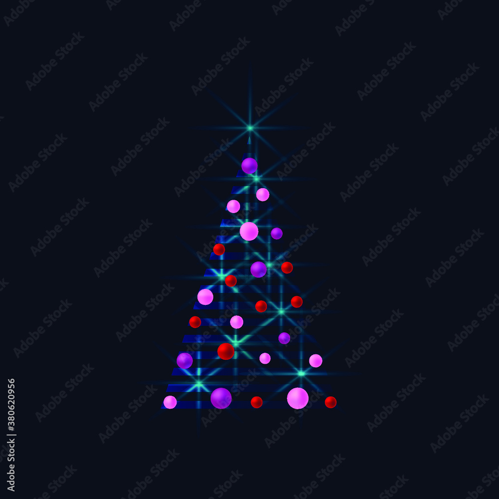 Beautiful abstract Christmas tree with balls, stars and space for text. Vector Christmas background. Beautiful abstract Christmas tree with balls, stars and space for text. Vector Christmas background.