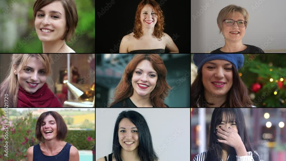 lightheartedness, cheerfulness - composition of women smiling at camera lightheartedness, cheerfulness - composition of women smiling at camera