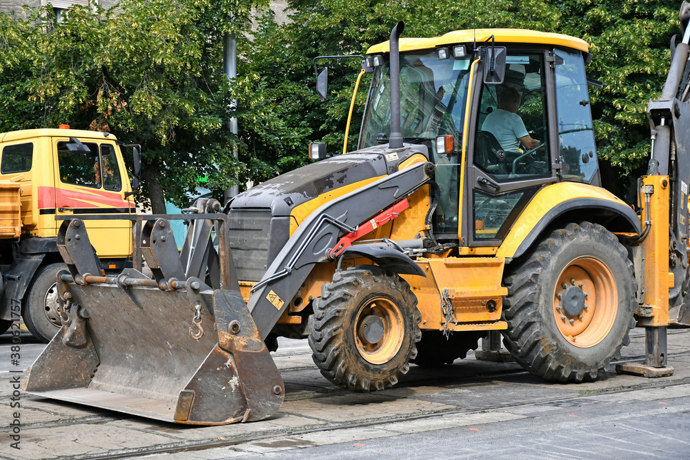 Excavator machinery at the road construction