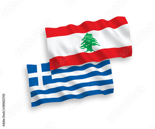 Flags of Greece and Lebanon on a white background