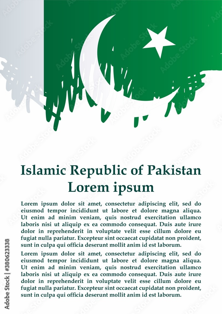 Naklejka premium Flag of Pakistan, Islamic Republic of Pakistan. Template for award design, an official document with the flag of Pakistan. Bright, colorful vector illustration. 