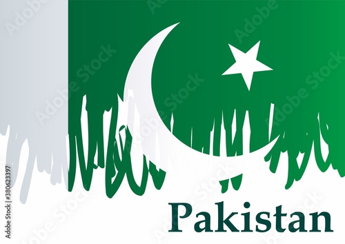 Flag of Pakistan, Islamic Republic of Pakistan. Bright, colorful vector illustration.