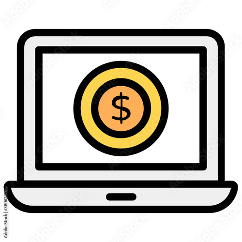  Online money icon, coin inside laptop 