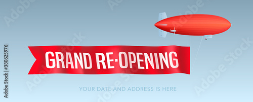 Grand opening or re-opening vector illustration, background with vintage zeppelin