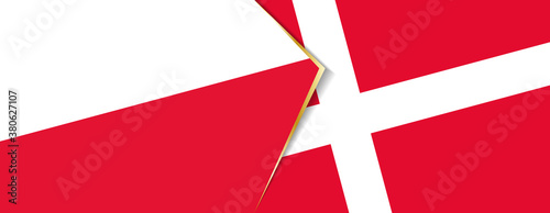 Poland and Denmark flags, two vector flags.