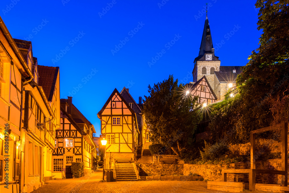 Long exposure of the Old Town of Essen-Kettwig in North Rhine Westphalia, Germany at dusk. Until 1975, Kettwig was a town in its own right.