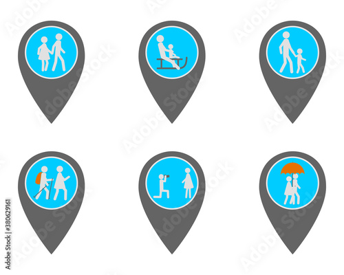 Pins mit Symbolen zum Reisen