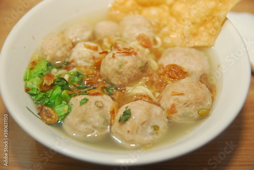 bakso. indonesian meatball served with soup and noodle