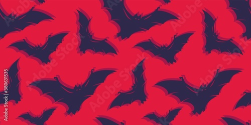 Colored seamless pattern with scary horrible bats for halloween holiday design. October party banner, poster or postcard