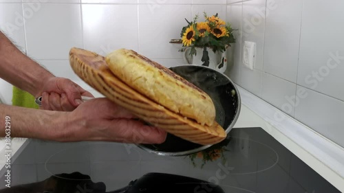 Process of making Spanish tortillas at home. Concept of typical food.