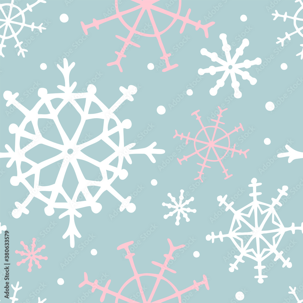 Fototapeta premium Seamless pattern with snowflakes. Vector hand drawn illustration, outline.