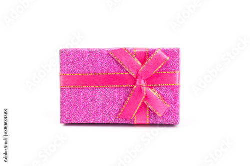 beautiful gift box with a bow on a white background. Copy spase