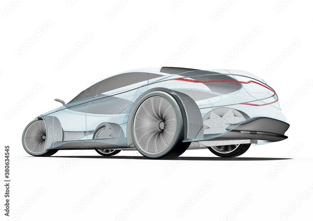 3D render image representing an X-Ray of a car