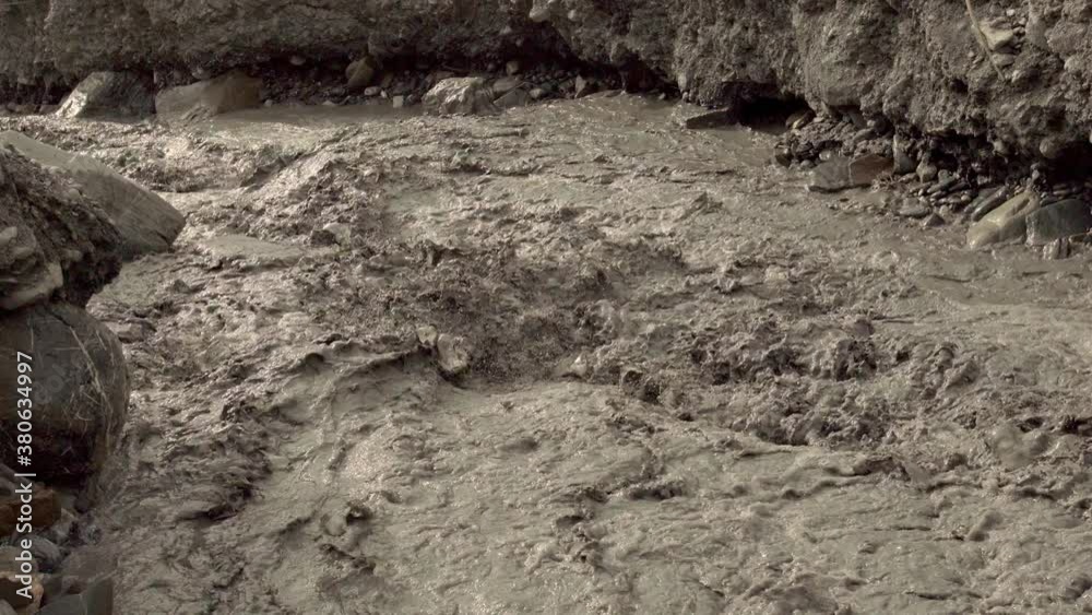 Close up shot of muddy river, Pokhara Jomsom, Nepal Close up shot of muddy river, Pokhara Jomsom, Nepal