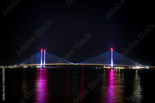 The Indian River Inlet Bridge on the last day of Summer 2020. If you look closely there is a small shooting star between the bridge spans. A cable-stayed bridge located in Sussex County, Delaware.