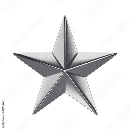 Silver star on a white background, 3D render