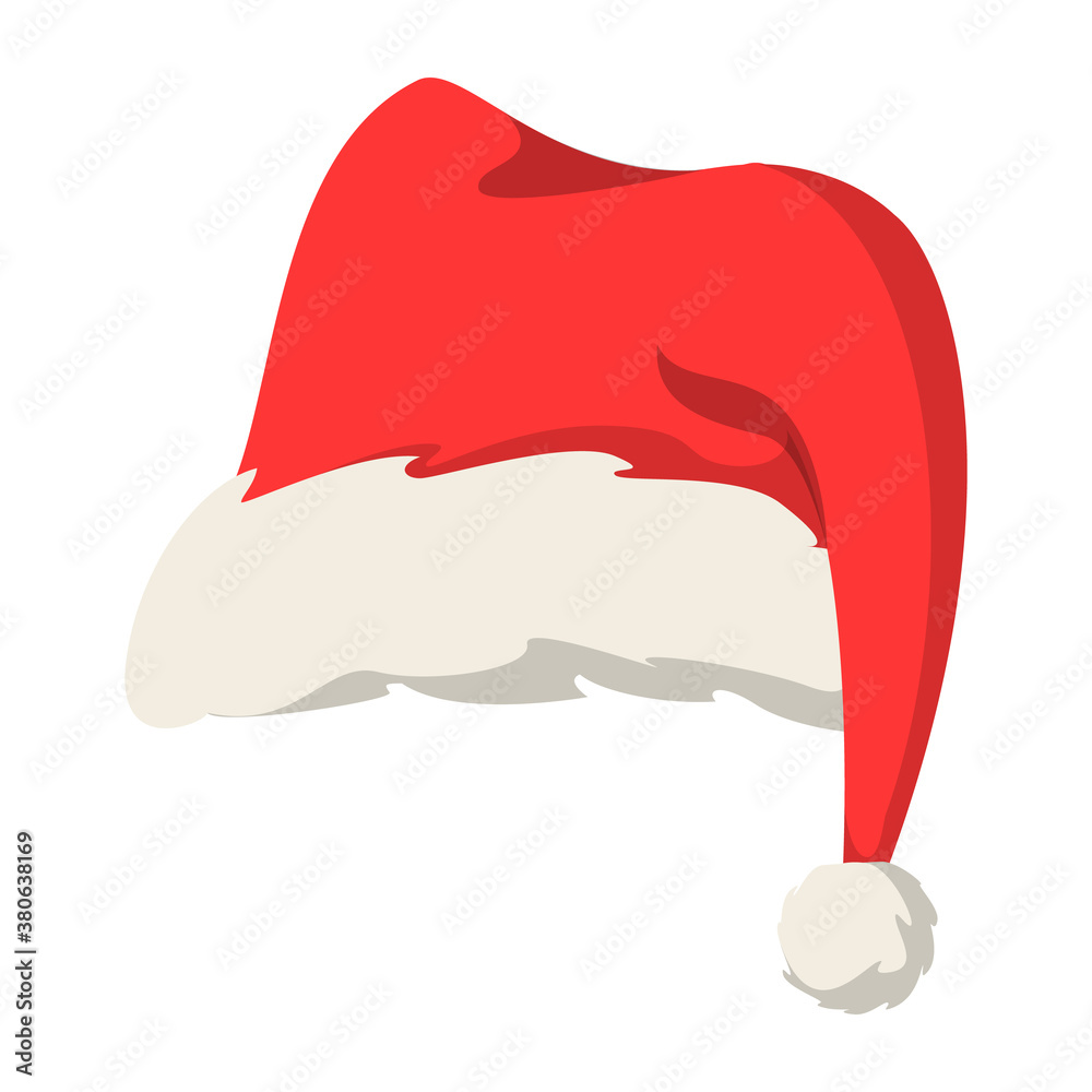 Red Santa Claus hat vector isolated. Christmas decoration element, cap as a part of traditional costume. Red and white fur. Red Santa Claus hat vector isolated. Christmas decoration element, cap as a part of traditional costume. Red and white fur.