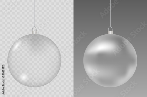 Glass Christmas toy on a transparent background. Xmas glass ball. Stocking element decorations.