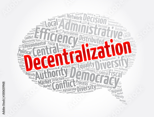 Decentralization message bubble word cloud collage, concept background