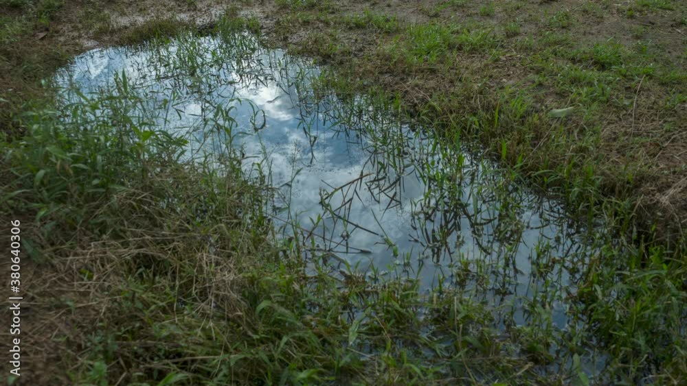 moving clouds relfection on small water pond moving clouds relfection on small water pond