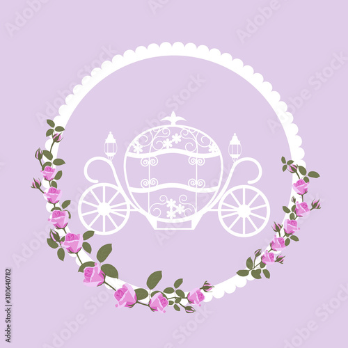 Vector illustration of a carriage for Cinderella with roses.