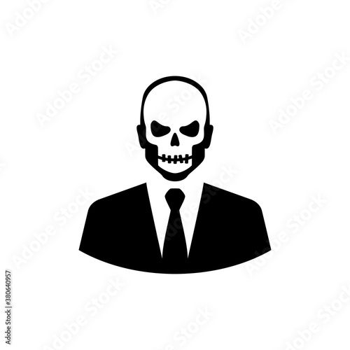 Feliz Halloween. Día de los muertos. Disfraz de zombi. Icono con esqueleto vestido con traje en color negro