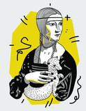 Creative geometric yellow style. Lady with an Ermine by Leonardo da Vinci.