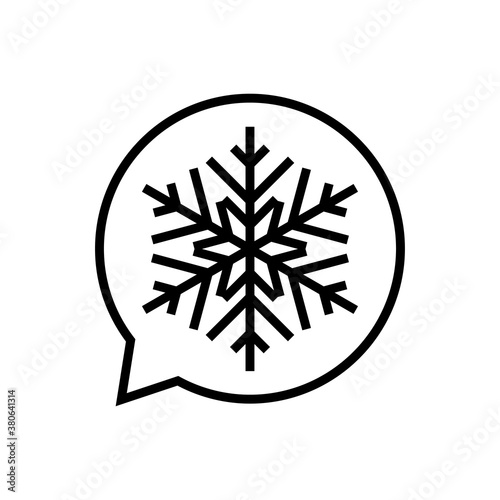 Logotipo lineal burbuja de habla circular con copo de nieve en color negro