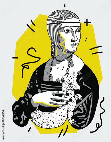 Creative geometric yellow style.  Lady with an Ermine by Leonardo da Vinci.