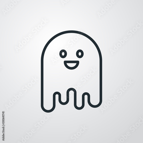 Feliz Halloween. Logotipo lineal fantasma sonriente en fondo gris
