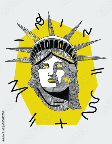 Creative geometric yellow style. The Statue of Liberty.