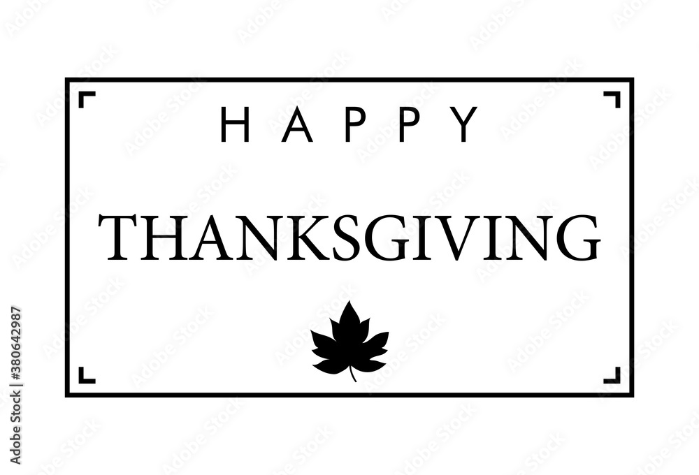 Happy Thanksgiving. Tarjeta de invitaci??n con tipograf??a y hoja de arce