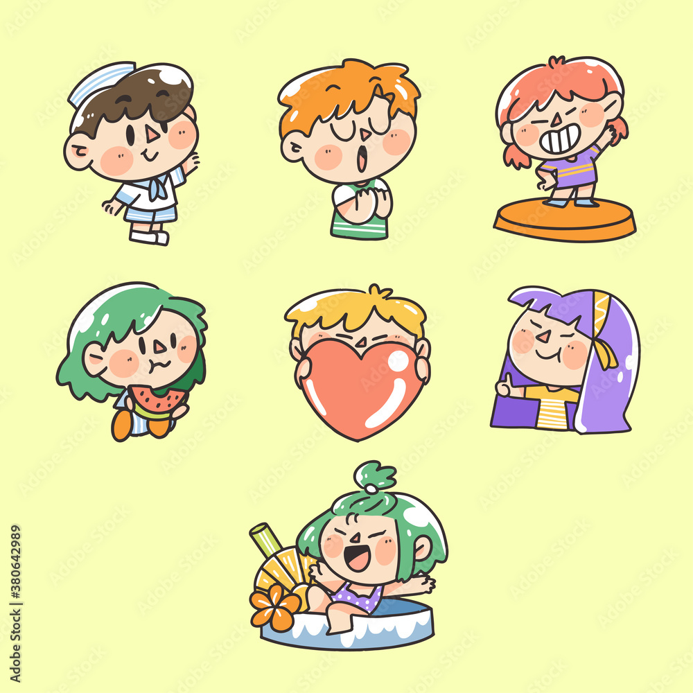 Boys And Girls Summer Activity Character Doodle Illustration Set Boys And Girls Summer Activity Character Doodle Illustration Set