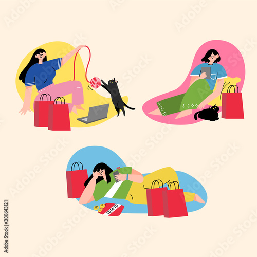 Woman On Black Friday Fashion Sale Character Doodle Illustration