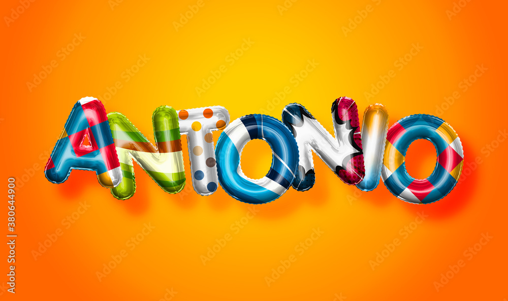 Antonio male name, colorful letter balloons background Antonio male name, colorful letter balloons background