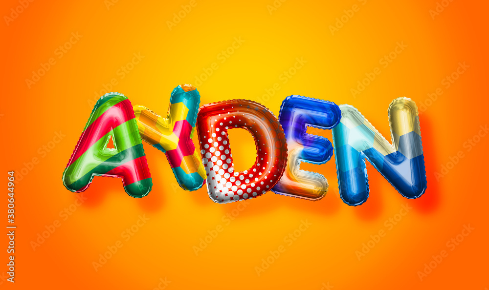 Ayden male name, colorful letter balloons background