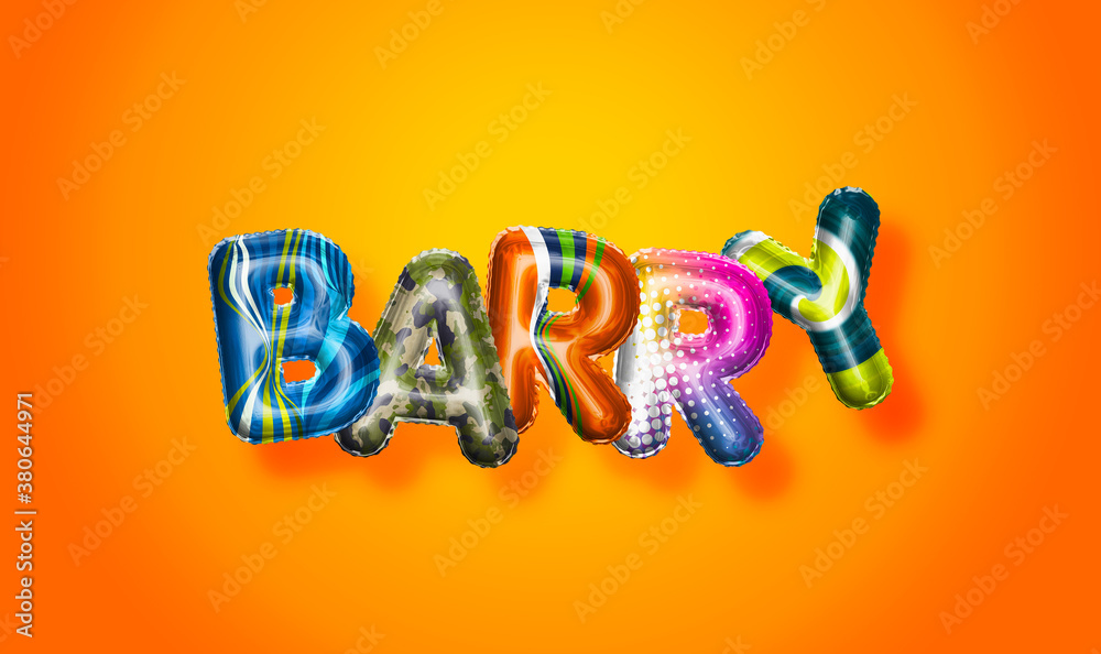 Barry male name, colorful letter balloons background