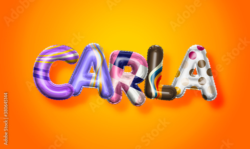 Carla female name, colorful letter balloons background